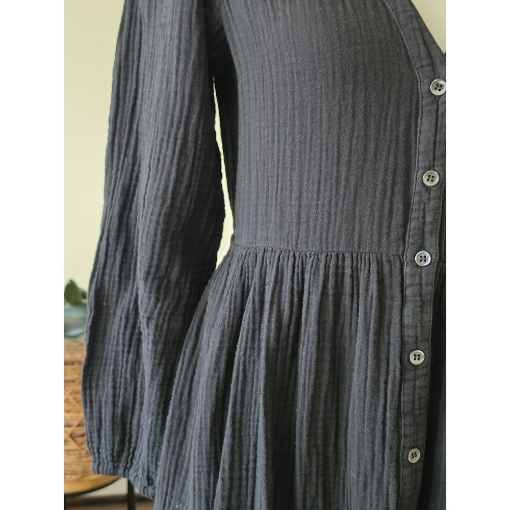 XIRENA Black Cotton GAUZE Button Frontโ MIDI Maxi Dress BOHO EMPIRE WAIST Medium - Picture 10 of 15